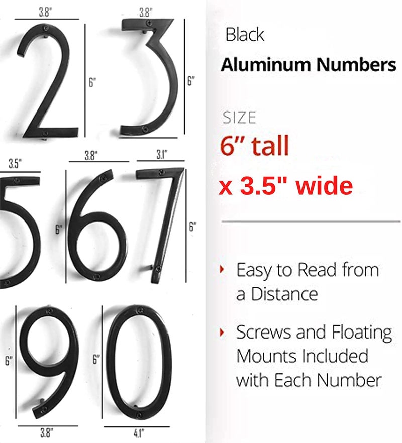 NACH Floating House Numbers, 6 inch Aluminum Black House Numbers for Outside - Number 0, Door Numbers with Mounting Hardware - Image 3